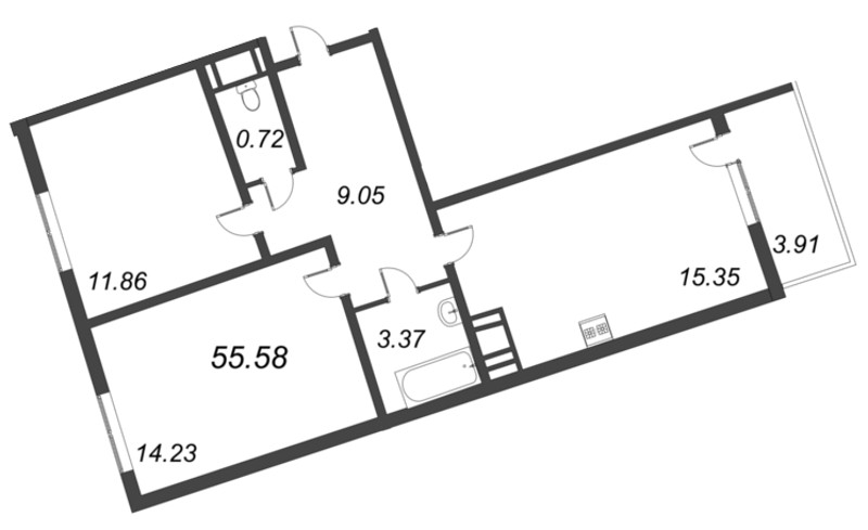 2-комнатная квартира, 55.2 м² в ЖК "Мурино Парк" - планировка, фото №1