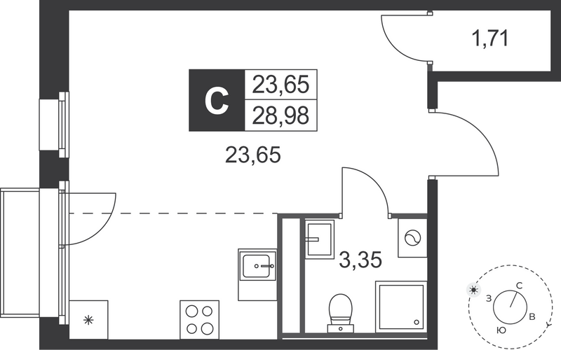 Квартира-студия, 28.98 м² в ЖК "Слобода" - планировка, фото №1