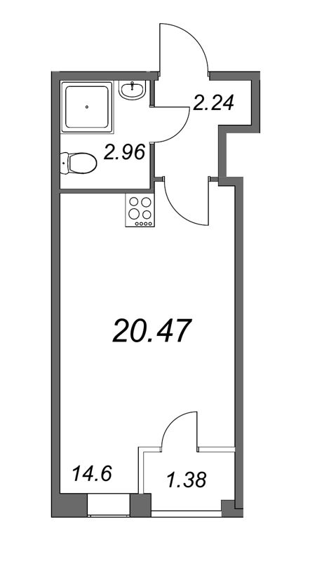 Квартира-студия, 19.9 м² - планировка, фото №1