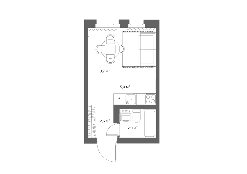 Квартира-студия, 20.2 м² в ЖК "ЭКО Квартал NEGA" - планировка, фото №1