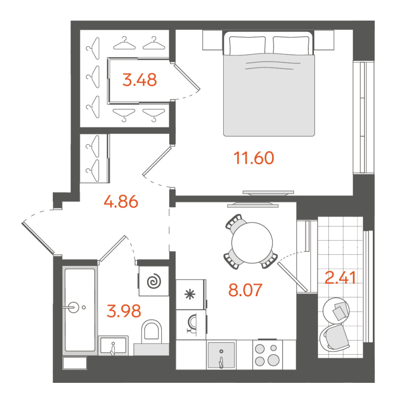 1-комнатная квартира, 33.2 м² в ЖК "STAVNI Обводный" - планировка, фото №1