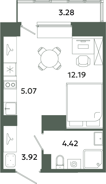 Квартира-студия, 26.59 м² в ЖК "Загляденье" - планировка, фото №1