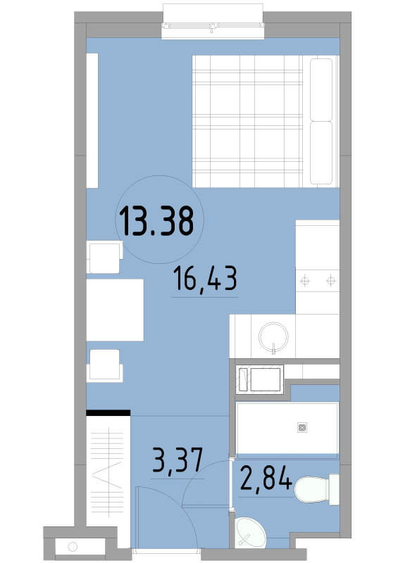 Квартира-студия, 22.64 м² в ЖК "Cosmos Smart Yuzhny" - планировка, фото №1