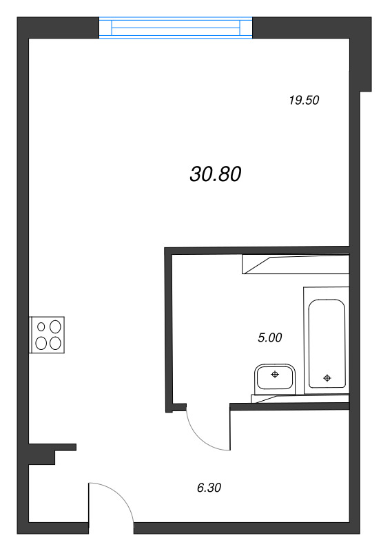 Квартира-студия, 30.8 м² в ЖК "Руднева 15" - планировка, фото №1
