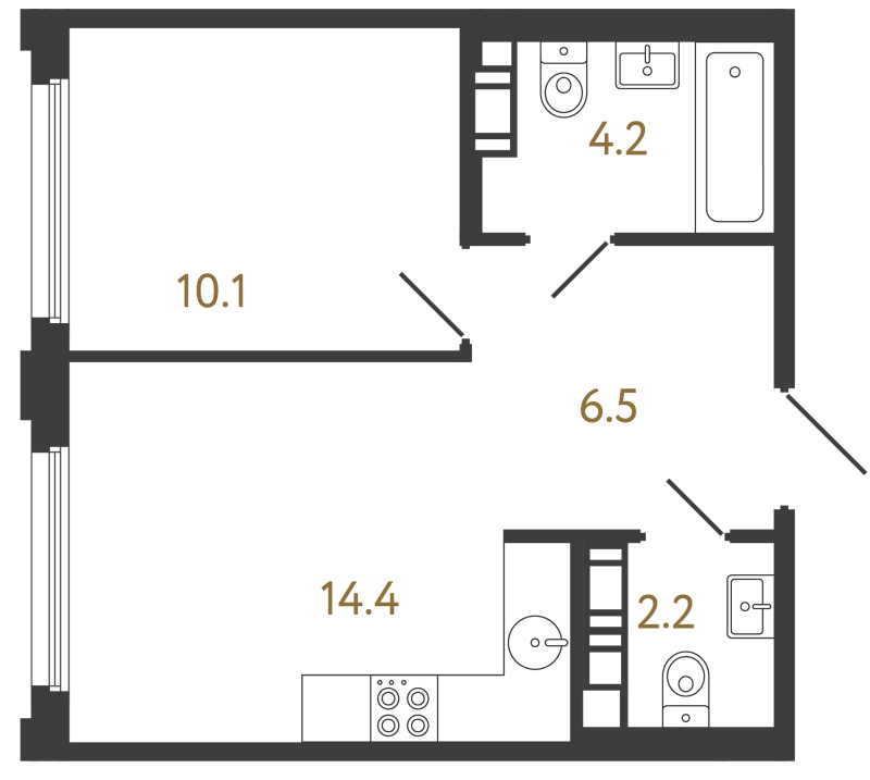 1-комнатная квартира, 37.4 м² в ЖК "Гений" - планировка, фото №1