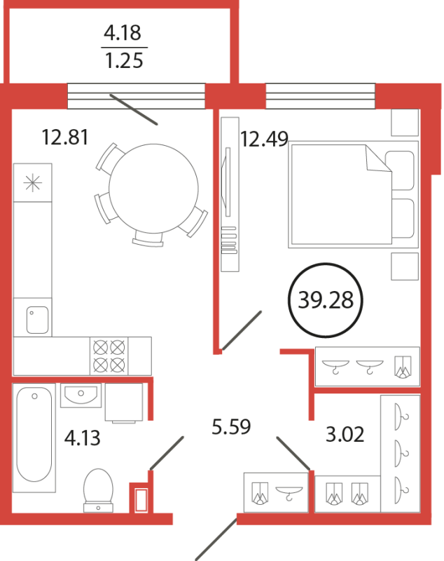 1-комнатная квартира, 39.28 м² в ЖК "Энфилд" - планировка, фото №1