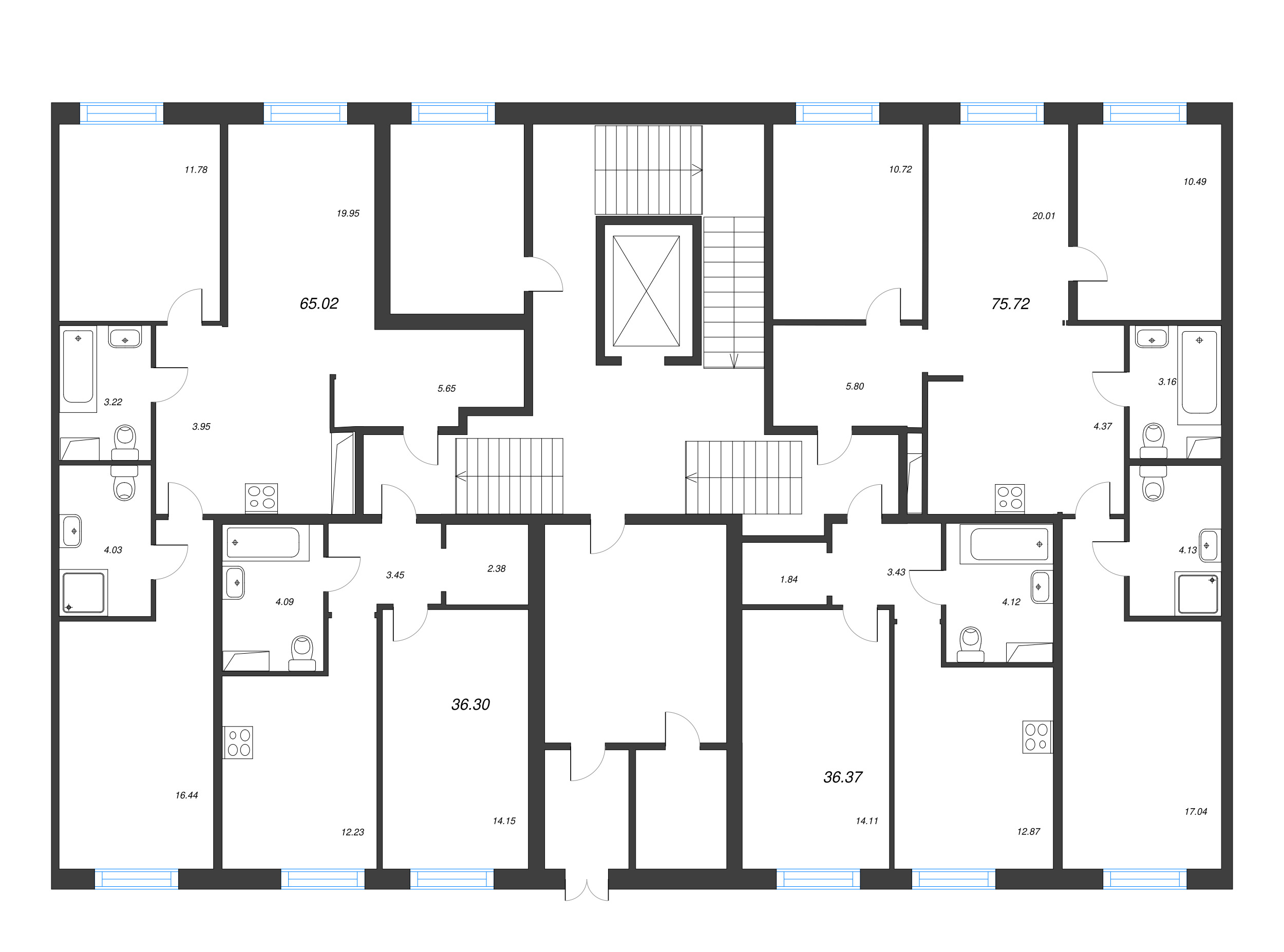 1-комнатная квартира, 36.3 м² в ЖК "Окла" - планировка этажа