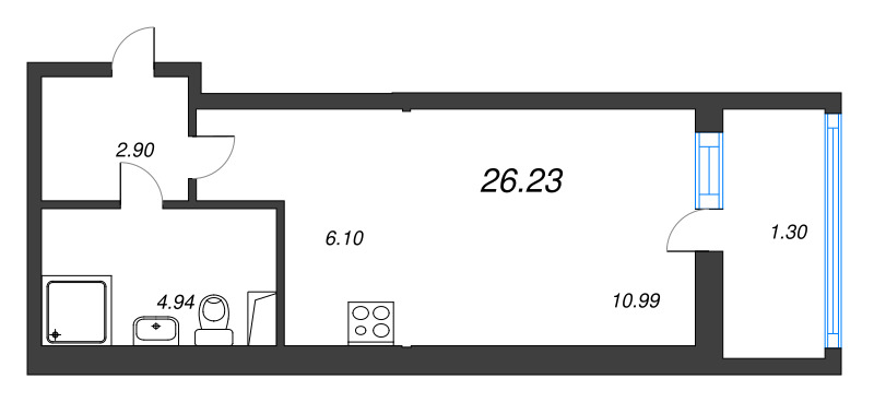 Квартира-студия, 26.23 м² - планировка, фото №1