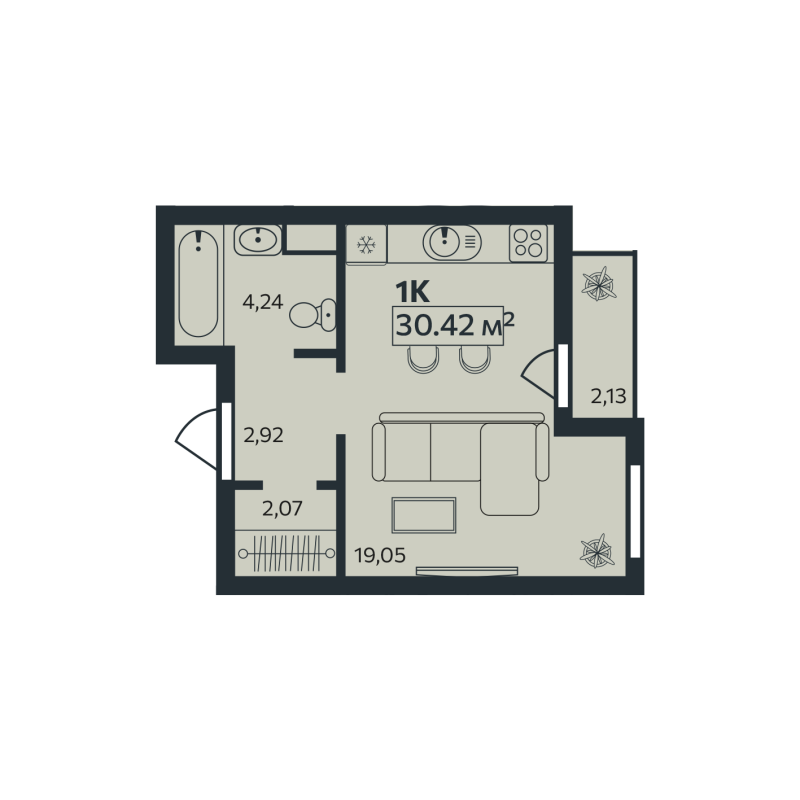 Квартира-студия, 30.42 м² в ЖК "Эдельвейс.Янино" - планировка, фото №1