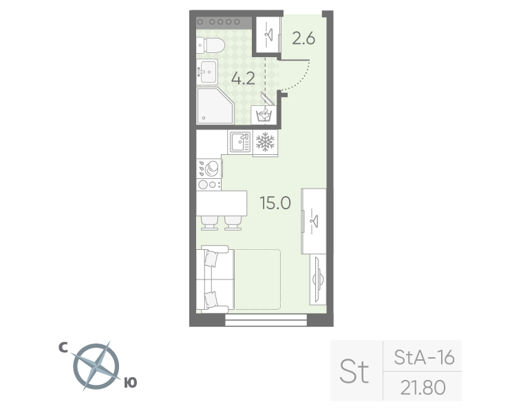 Квартира-студия, 21.8 м² в ЖК "Пулково Lake" - планировка, фото №1