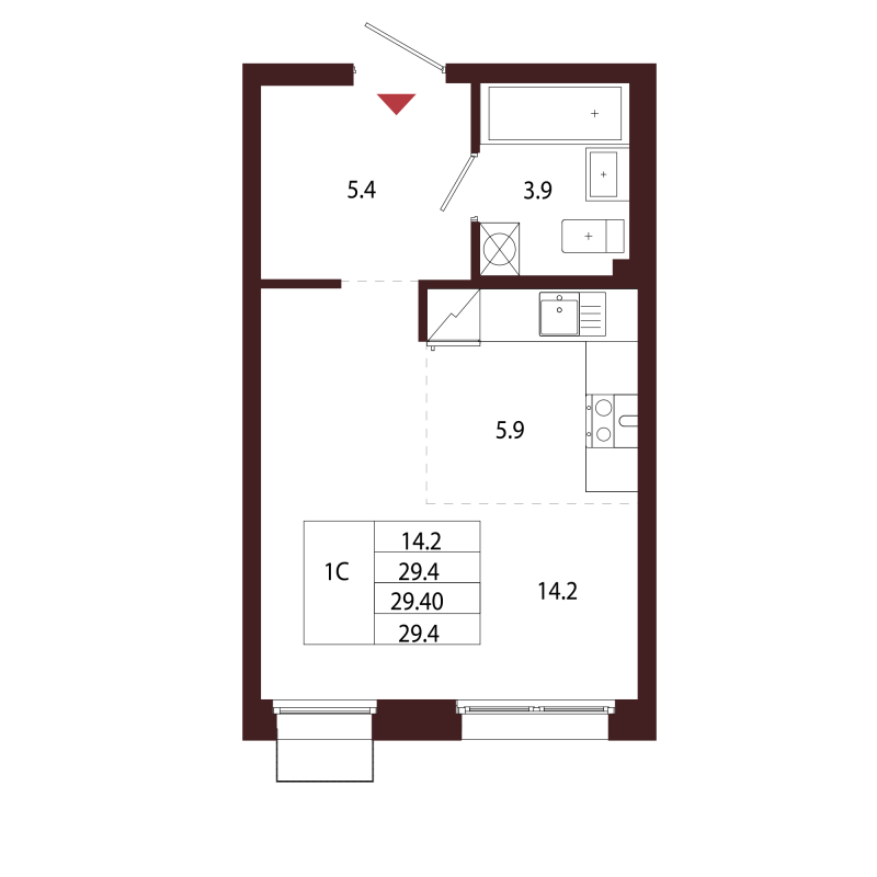 Квартира-студия, 29.4 м² в ЖК "Лисино" - планировка, фото №1