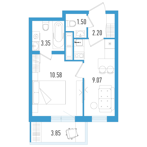 1-комнатная квартира, 27.86 м² в ЖК "AEROCITY" - планировка, фото №1