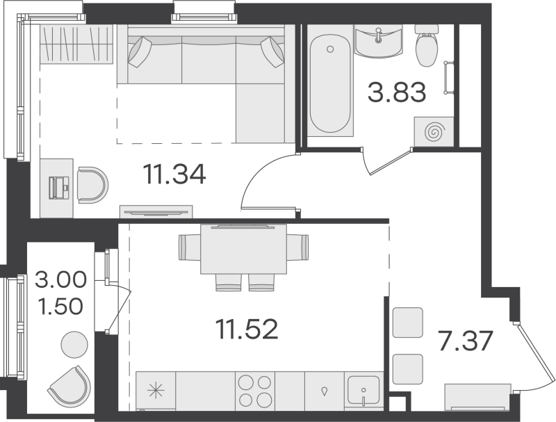 1-комнатная квартира, 35.56 м² в ЖК "GloraX Парголово" - планировка, фото №1
