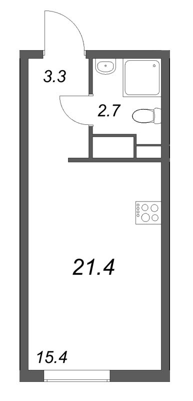 Квартира-студия, 21.4 м² в ЖК "Октябрьская набережная" - планировка, фото №1