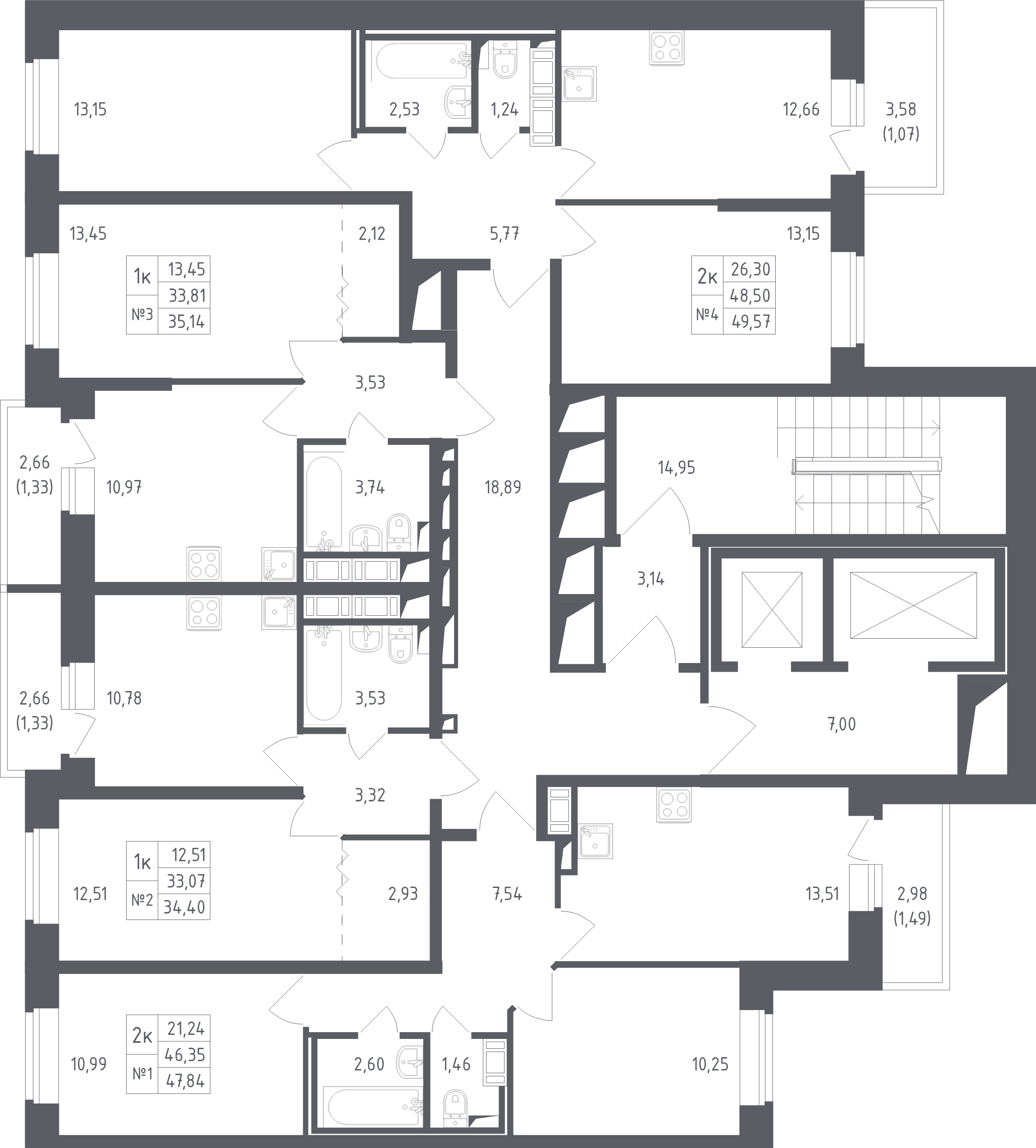 2-комнатная квартира, 47.7 м² - планировка этажа