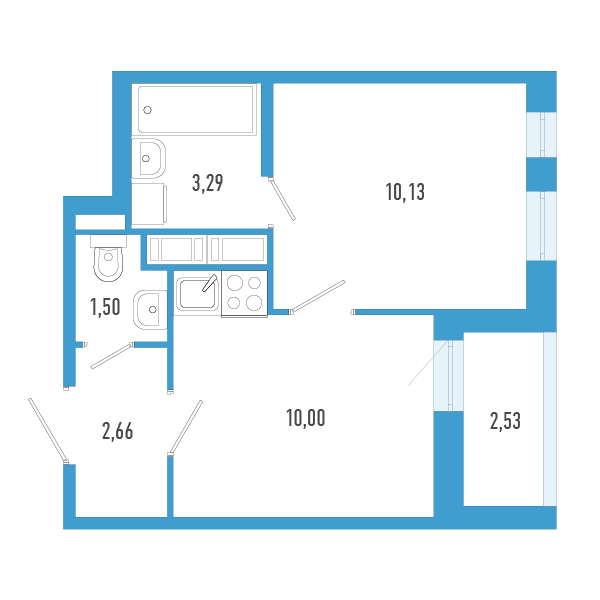 1-комнатная квартира, 28.85 м² в ЖК "AEROCITY" - планировка, фото №1