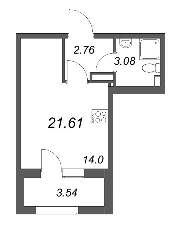 Квартира-студия, 21.61 м² в ЖК "Гранат" - планировка, фото №1