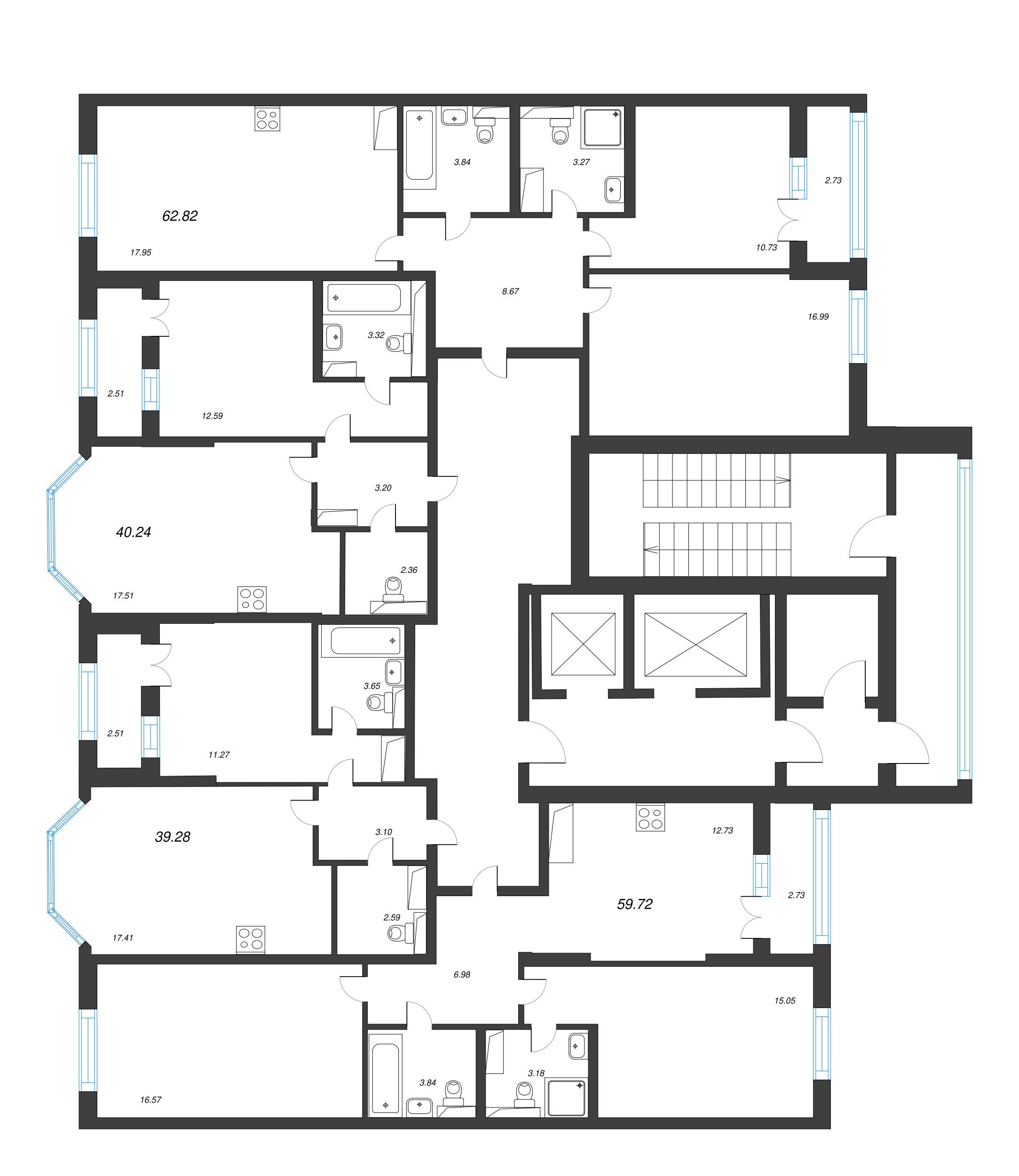 2-комнатная квартира, 59.72 м² в ЖК "Цивилизация на неве" - планировка этажа