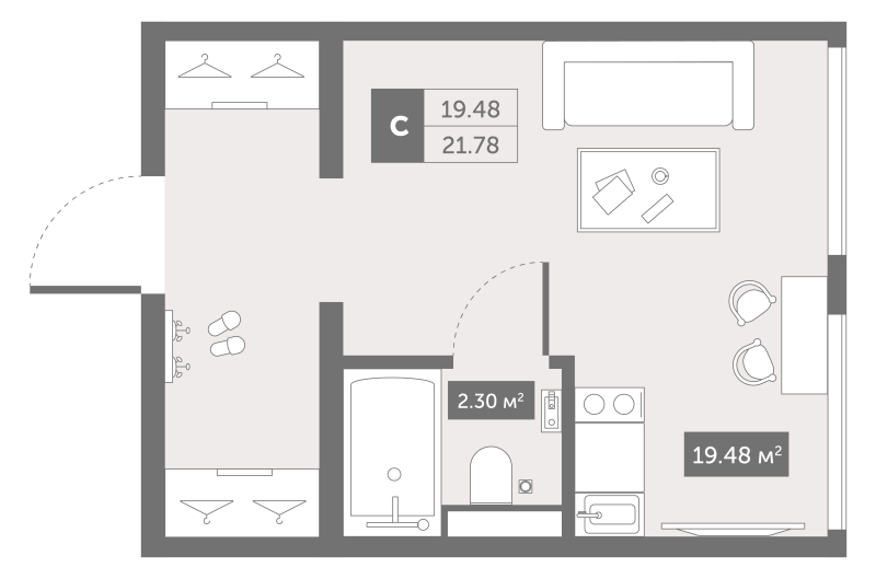 Квартира-студия, 22 м² в ЖК "Зум Чёрная Речка" - планировка, фото №1