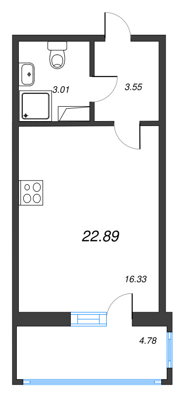 Квартира-студия, 22.89 м² в ЖК "Полис ЛАВрики" - планировка, фото №1