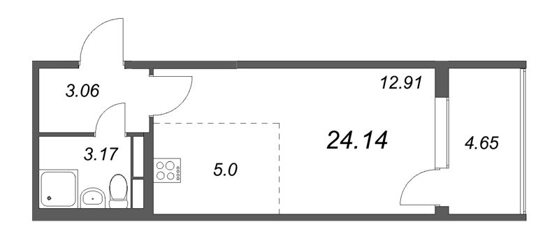 Квартира-студия, 24.14 м² в ЖК "Любоград" - планировка, фото №1