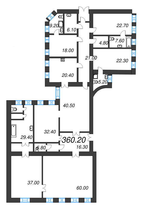 7-комнатная квартира, 355.9 м² - планировка, фото №1