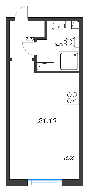 Квартира-студия, 21.1 м² в ЖК "Дыбенко Парк" - планировка, фото №1