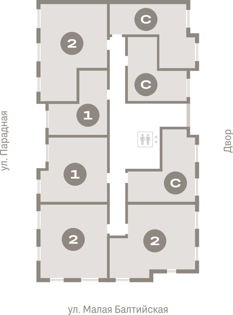 2-комнатная (Евро) квартира, 35.2 м² в ЖК "Брусника в Новоселье" - планировка этажа