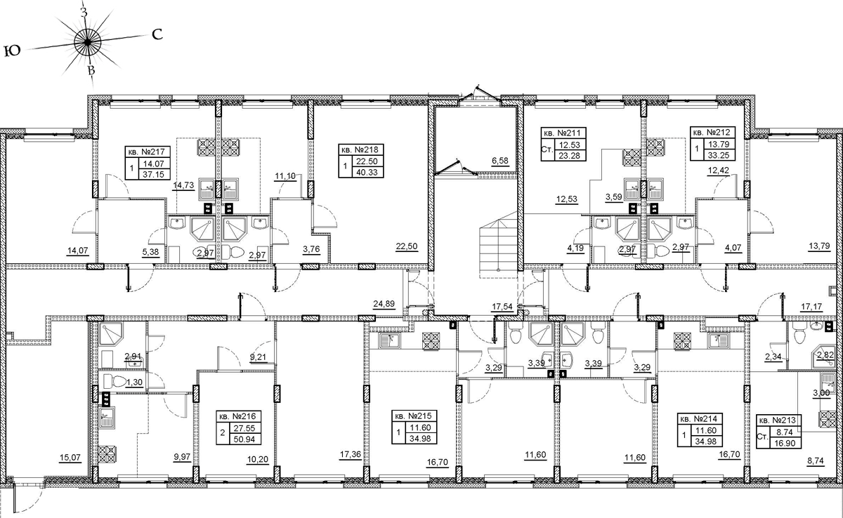2-комнатная квартира, 50.94 м² в ЖК "Верево-сити" - планировка этажа