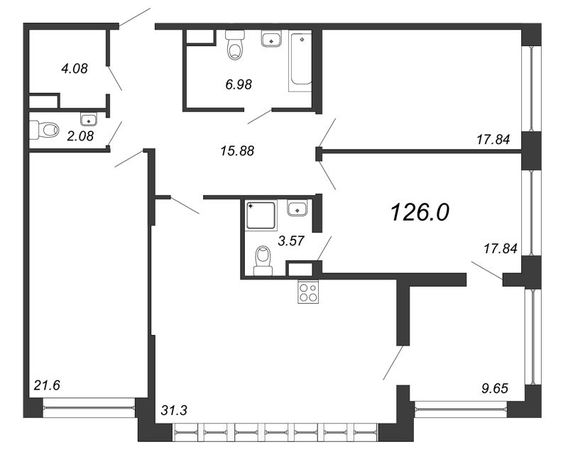 4-комнатная (Евро) квартира, 125.7 м² - планировка, фото №1