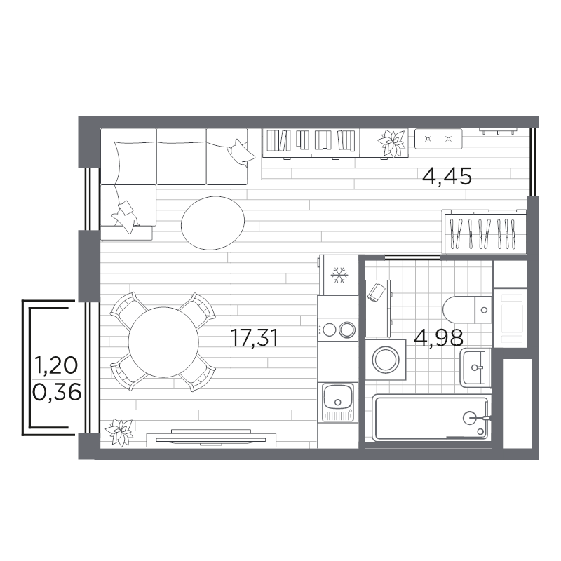 Квартира-студия, 27.1 м² в ЖК "PLUS Пулковский" - планировка, фото №1