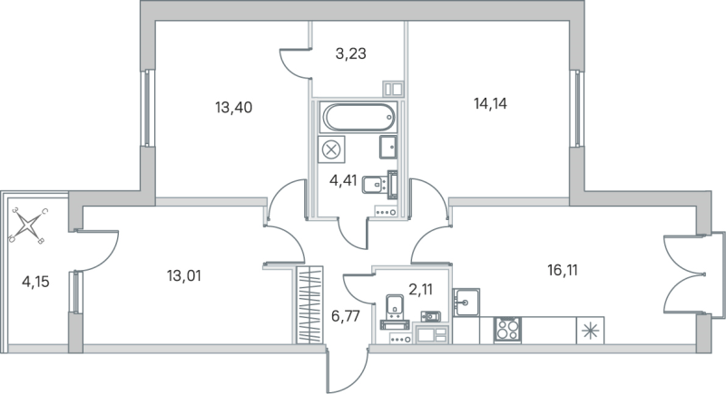 4-комнатная (Евро) квартира, 73.18 м² в ЖК "Любоград" - планировка, фото №1