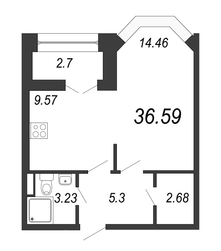 1-комнатная квартира, 36.7 м² в ЖК "Новое Купчино" - планировка, фото №1
