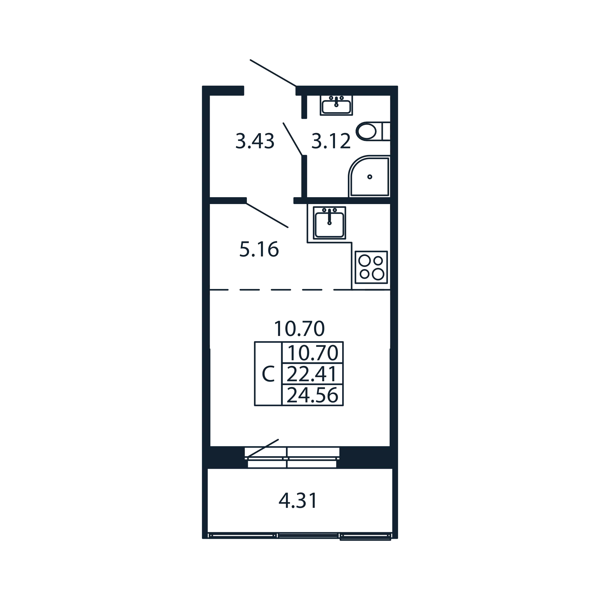 Квартира-студия, 22.41 м² в ЖК "Полис Новоселье" - планировка, фото №1