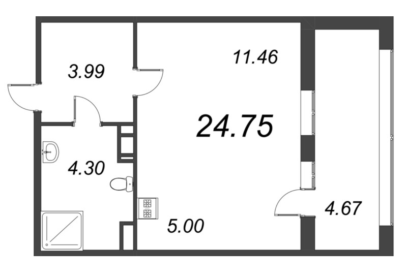 Квартира-студия, 24.75 м² в ЖК "Б15" - планировка, фото №1