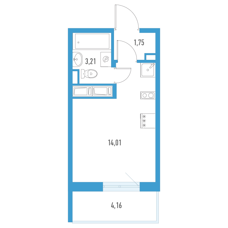 Квартира-студия, 20.22 м² в ЖК "Аэросити" - планировка, фото №1