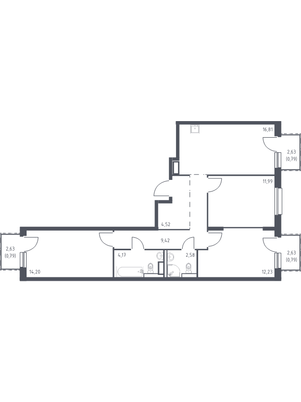 4-комнатная (Евро) квартира, 78.29 м² в ЖК "Новые Лаврики" - планировка, фото №1