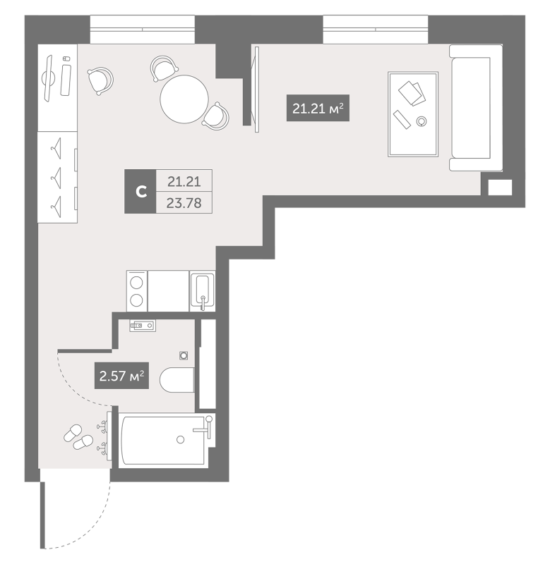 Квартира-студия, 23.78 м² в ЖК "Zoom Черная речка" - планировка, фото №1