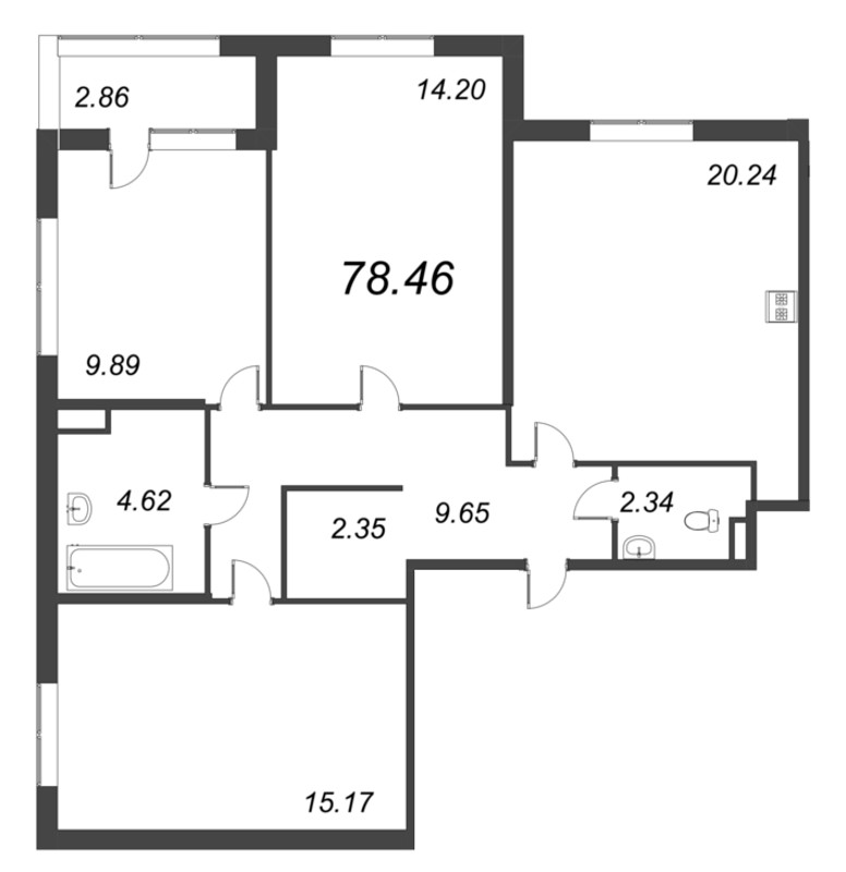 4-комнатная (Евро) квартира, 78.46 м² в ЖК "Б15" - планировка, фото №1