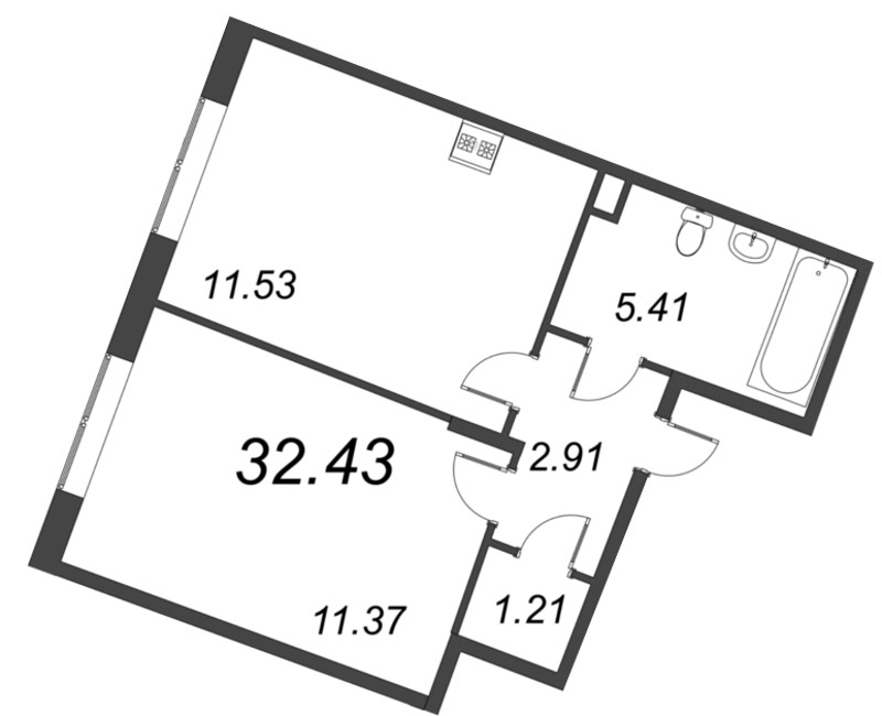1-комнатная квартира, 32.43 м² в ЖК "VEREN NORT сертолово" - планировка, фото №1