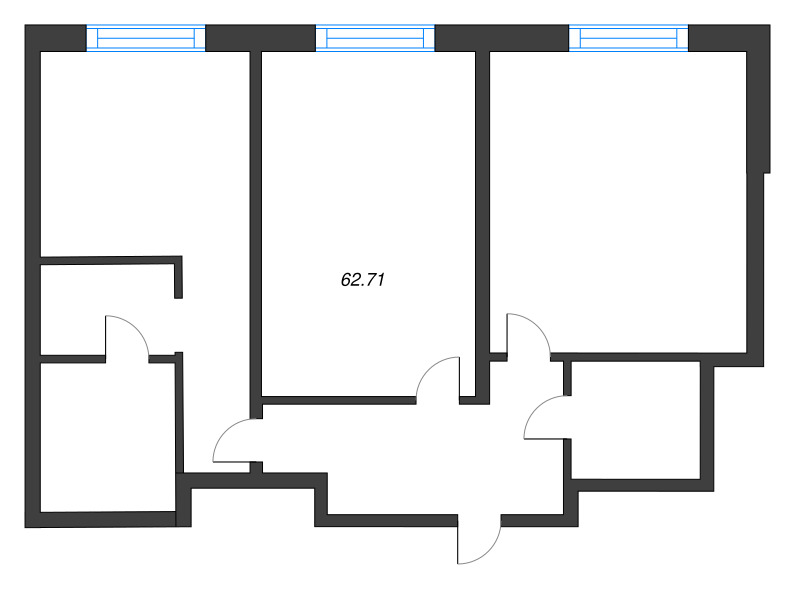 2-комнатная квартира, 62.71 м² в ЖК "Zoom на Неве" - планировка, фото №1