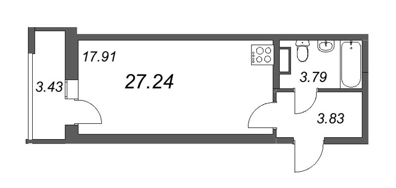 Квартира-студия, 26.7 м² - планировка, фото №1