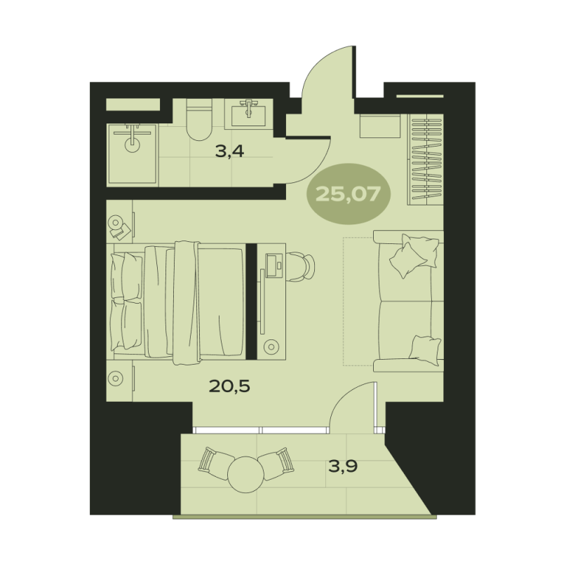 1-комнатная квартира, 27.8 м² в ЖК "Место в Смолячково" - планировка, фото №1