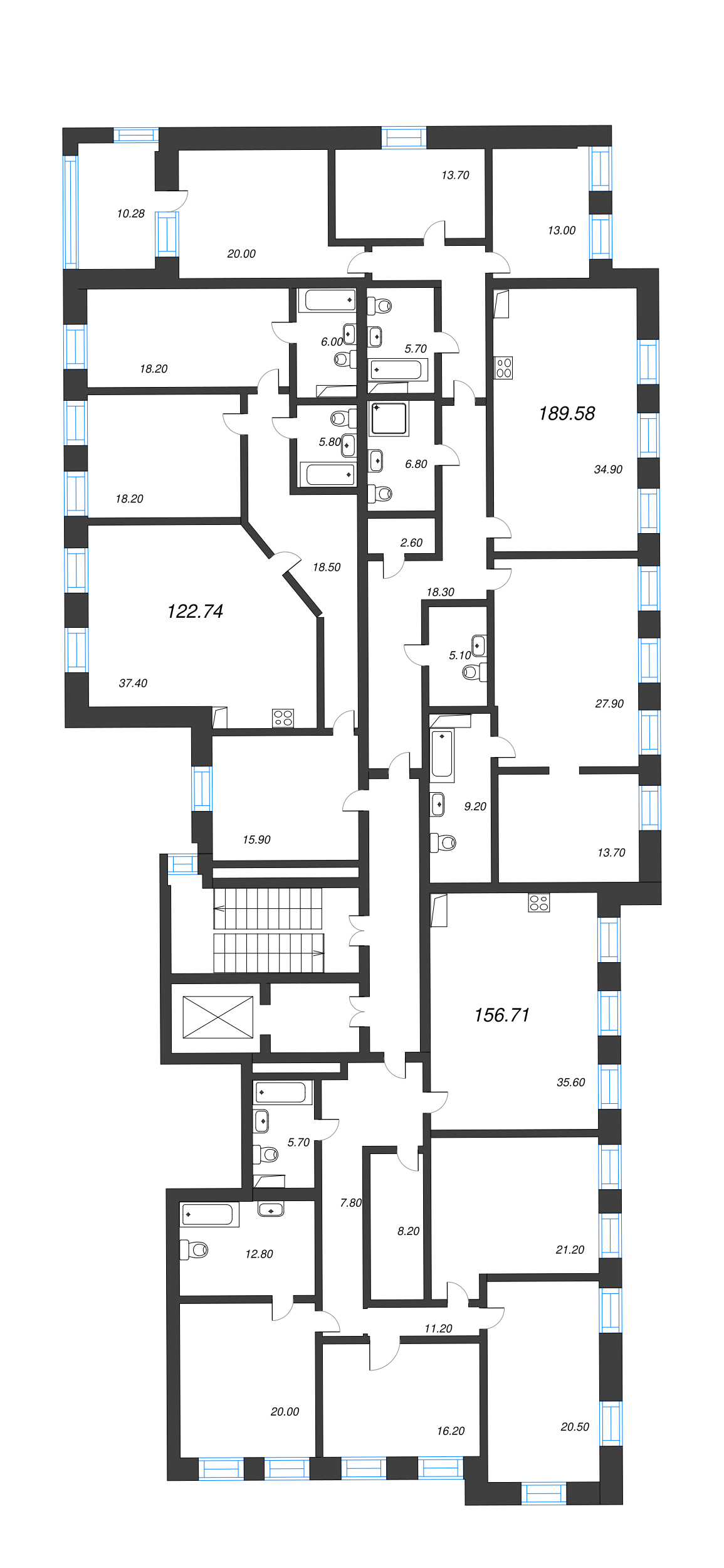 3-комнатная (Евро) квартира, 123 м² в ЖК "Манхэттэн" - планировка этажа