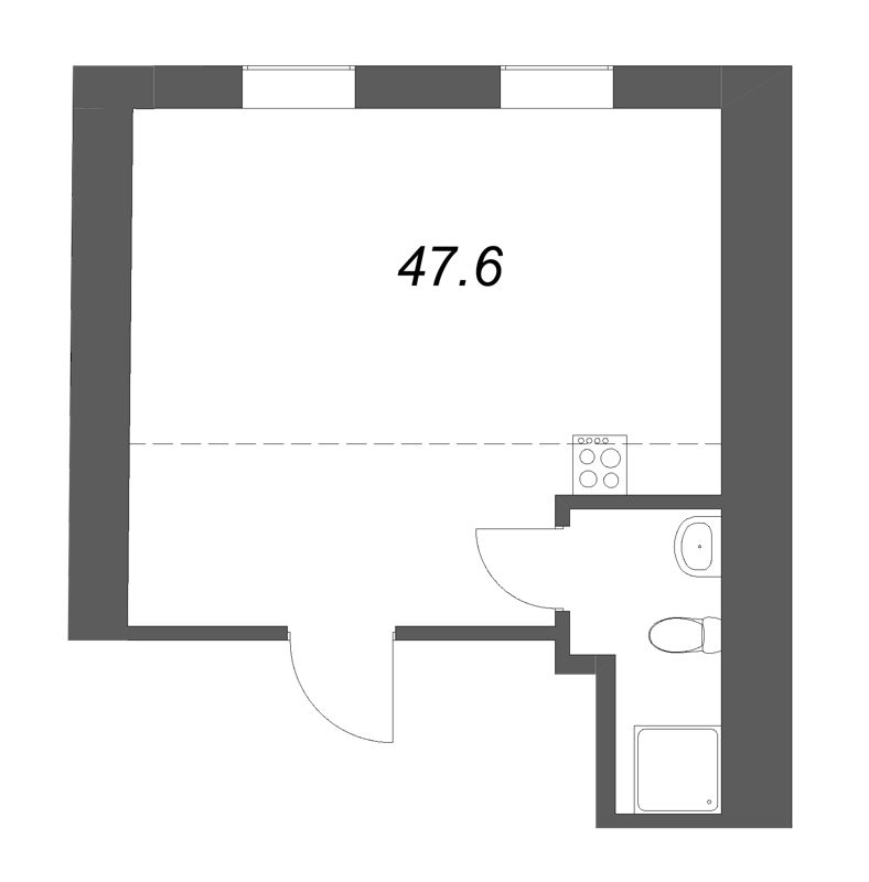 Квартира-студия, 47.6 м² - планировка, фото №1