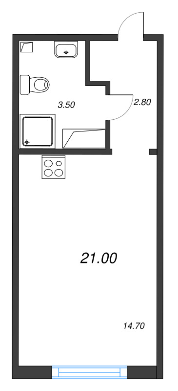 Квартира-студия, 21 м² в ЖК "Пейзажный квартал" - планировка, фото №1