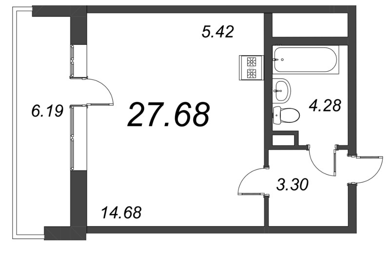Квартира-студия, 27.68 м² - планировка, фото №1