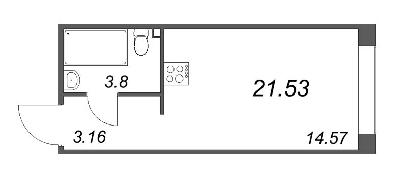 Квартира-студия, 21.53 м² - планировка, фото №1