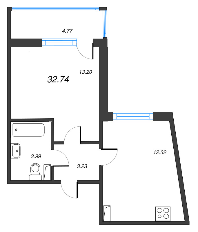 1-комнатная квартира, 32.74 м² в ЖК "Полис ЛАВрики" - планировка, фото №1