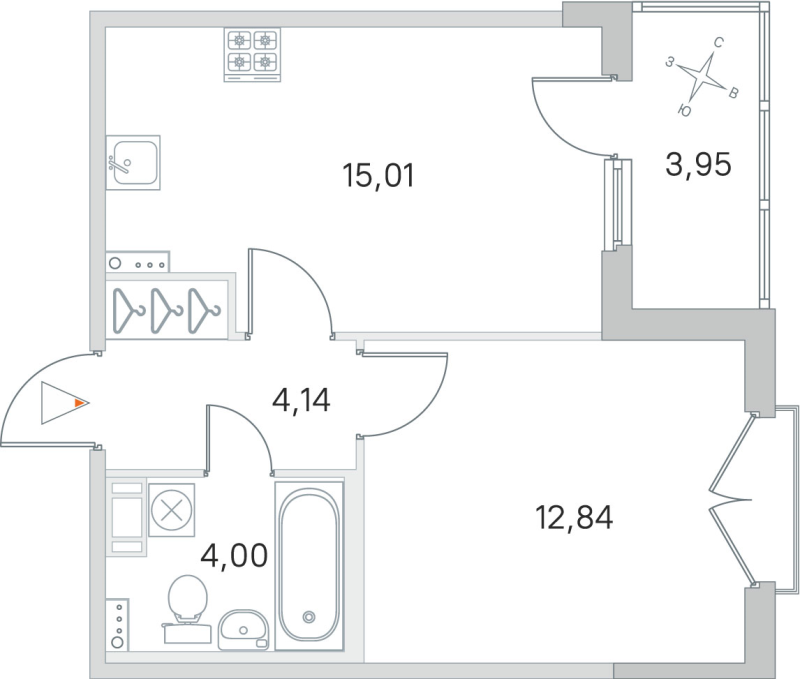 2-комнатная (Евро) квартира, 35.99 м² в ЖК "Любоград" - планировка, фото №1